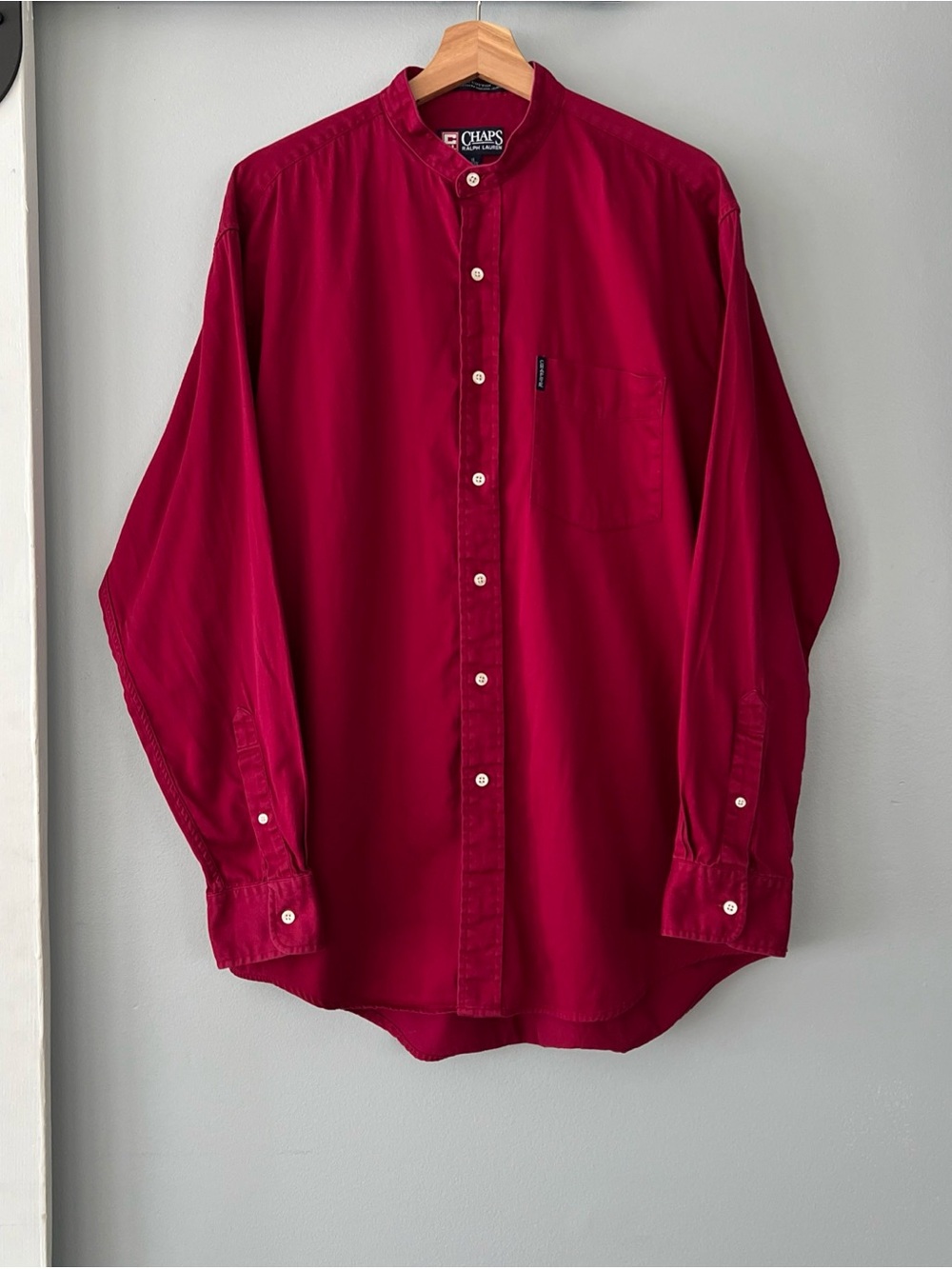 Vintage 90s Chaps Ralph Lauren Red Men 16 34/35 Button Up Mandarin Neck LS Shirt